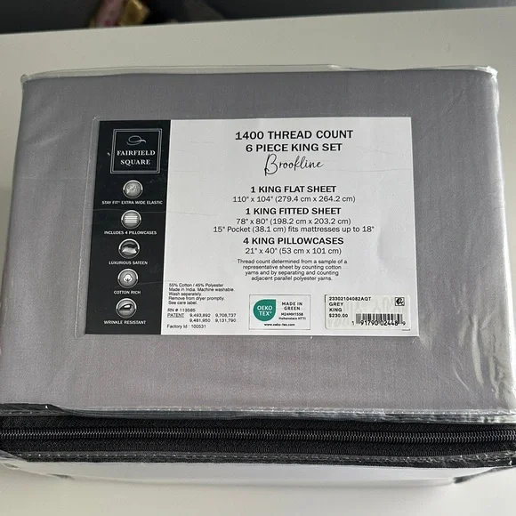 New King 6 Piece Luxury Gray Bedding Set Grey Cotton/Polyester